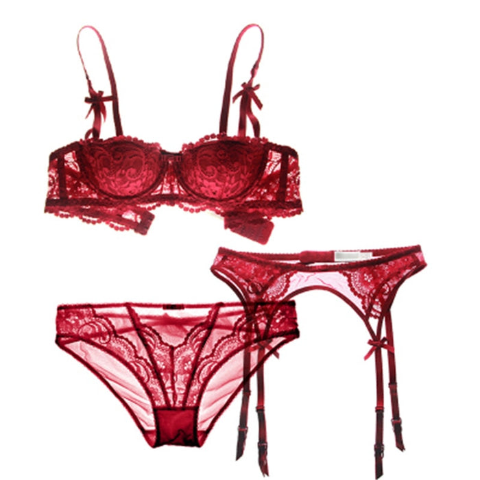 VenusFox embroidery half cup lingerie bra and panty with garters 2 bra sets/lot