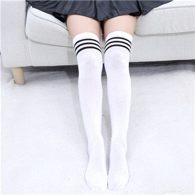 VenusFox Stripe Stockings Girls Korean Japanese Kawaii Lolita Socks Muply Casual Thigh High Knee Socks Womens Long Socks