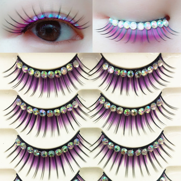 VenusFox Colored False Eyelashes Exaggerated Latin Performance Thick Fake Eyelashes Shimmery Show Color Big Eye Makeup Lashes Glue