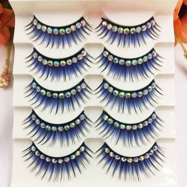 VenusFox Colored False Eyelashes Exaggerated Latin Performance Thick Fake Eyelashes Shimmery Show Color Big Eye Makeup Lashes Glue