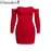 VenusFox Glamake Sexy knitted off shoulder bodycon red dress Women backless lace up mini dress elegant Spring party club dress vestidos