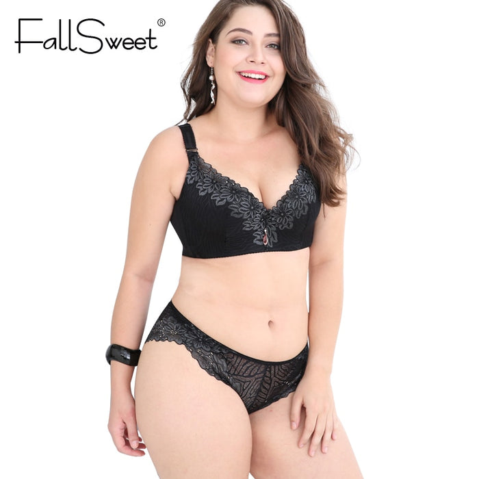 VenusFox Plus Size Bra Set Women Push Up Lace Brassiere and briefs set Underwear Set panties  D E Cup xl 2xl 3xl 4xl