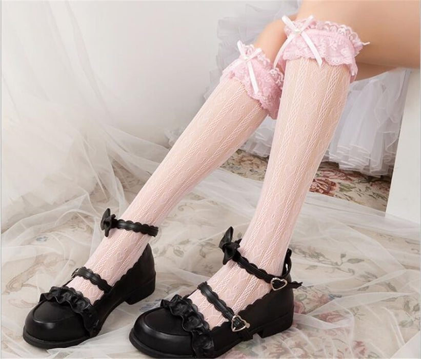 VenusFox Maid Lolita Socks Knee High Cosplay Costumes Accessories Nylon Lace bow Socks Anime Cartoon Girl Gift B712