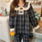 VenusFox Chic Plaid Sleepwear Patchwork Lace Geometric Long Sleeves Home Clothes Loose Casual Chic Women Sweet Pajamas