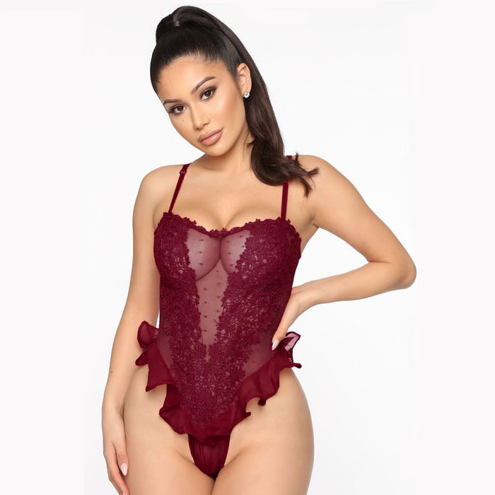 VenusFox Sexy Lingerie For Women Slips Strap Sleeveless Teddy Embroidery See Through Lace Erotic Underwear babydoll