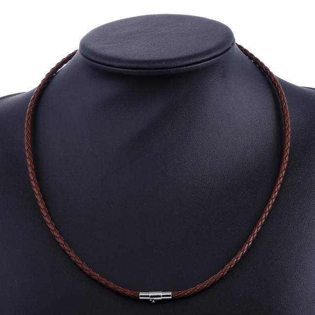 VenusFox Men's Leather Choker Brown Black Braided Rope Chain Necklace For Men Boys Stainless Steel Clasp Male Jewelry Dropshipping UNM09A