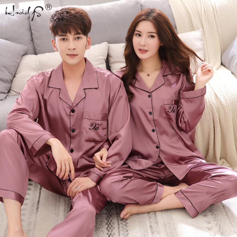 VenusFox Luxury Pajama suit Satin Silk Pajamas Sets Couple Sleepwear Family Lover Night Suit Men & Women Casual Home Clothing