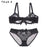 VenusFox New Fashion Embroidery Lingerie Set Women Bras C D Cup Plus Size Underwear Set Sexy Black Transparent Bra and Panties Sets Lace