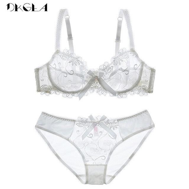 VenusFox New Fashion Embroidery Lingerie Set Women Bras C D Cup Plus Size Underwear Set Sexy Black Transparent Bra and Panties Sets Lace