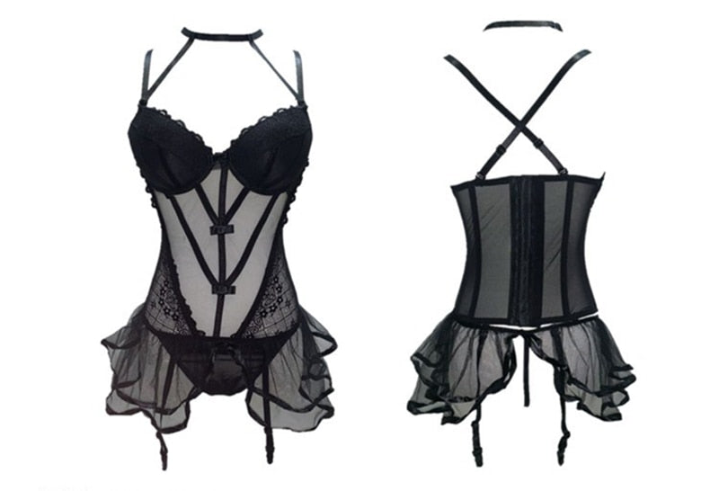 VenusFox Bra Lingerie Sexy Corset Bustier Women Black Underwear Elasticity Transparent Straps Corset Waist Trainer Sleepwear