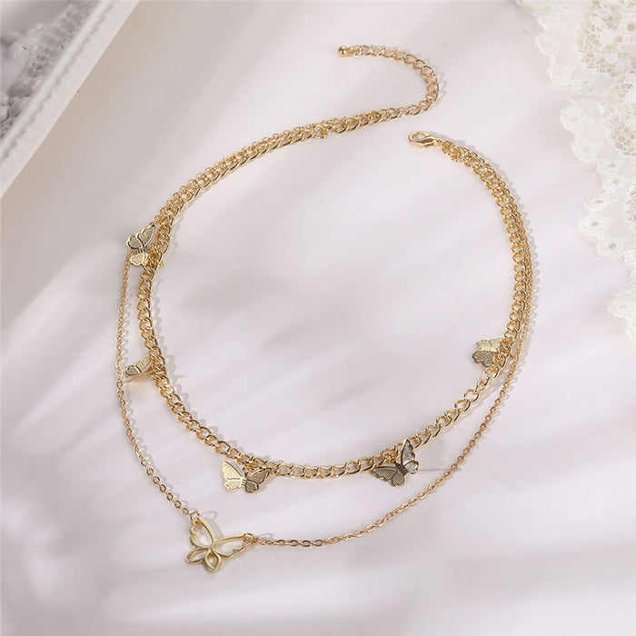 VenusFox Fashion Cute Butterfly Choker Necklace For Women Gold Color Layered Chain Butterfly Pendant Necklace Female Chocker Jewelry