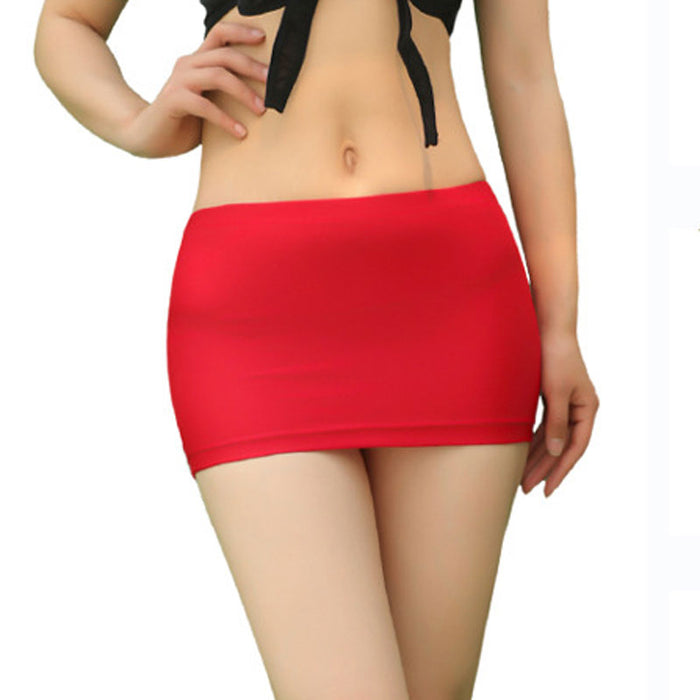 VenusFox Sexy Women Ice Silk Tight Pencil Cute Skirt  Smooth See Through Micro Mini Skirt Sheer Cosplay Skirt Erotic Wear Candy Color