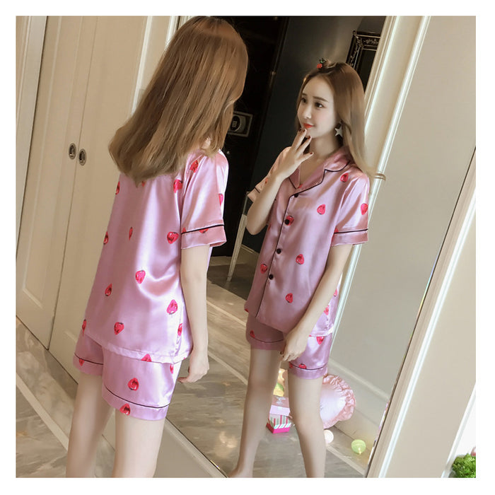 VenusFox Short Sleeve Silk Pajamas Set Cute Flowers Print Sleepwear 2020 Summer Plus Size 5XL Spring Women Nightwear Casual Home Clothing