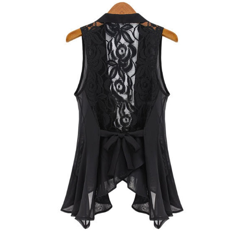 VenusFox Chiffon Lace Sleeveless Vest Outwear for Women