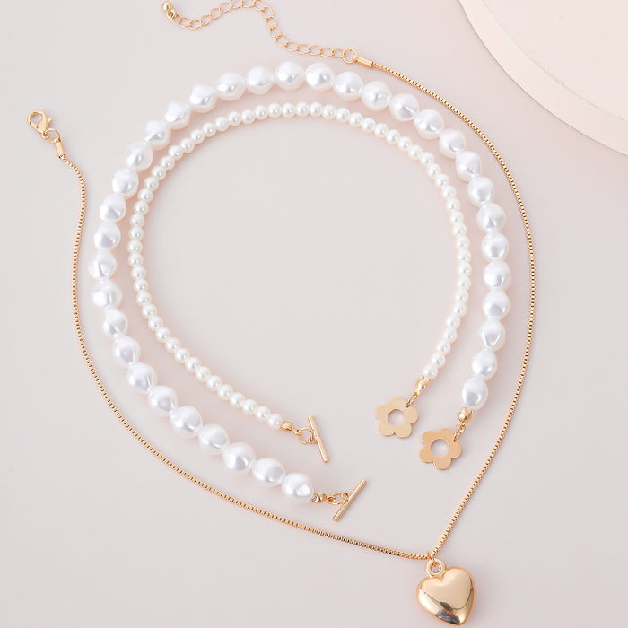 VenusFox Elegant White Pearl Choker Necklace For Women Aesthetic Gold Color Heart Pendant Necklaces Jewelry Accessories Collier Femme