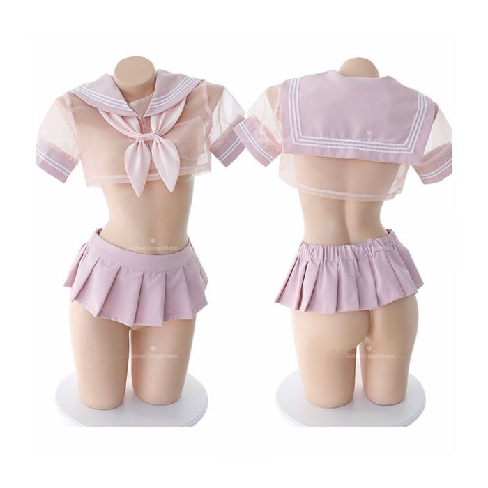 VenusFox Sexy Lingerie Sailor girl School Girl Outfit Erotic Short Top See Through Love Live Cosplay Costumes Top and MiniSkirt for Women