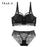 VenusFox New Top Sexy Underwear Set Cotton Push-Up Bra And Panty Sets 3/4 Cup Brand Green Lace Lingerie Set Women Deep V Brassiere Black