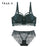 VenusFox New Top Sexy Underwear Set Cotton Push-Up Bra And Panty Sets 3/4 Cup Brand Green Lace Lingerie Set Women Deep V Brassiere Black