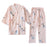 VenusFox Pure Cotton Yarn Kimono Pajamas V-Neck Printing Oversized Loungewear Women 2 Piece Sleepwear