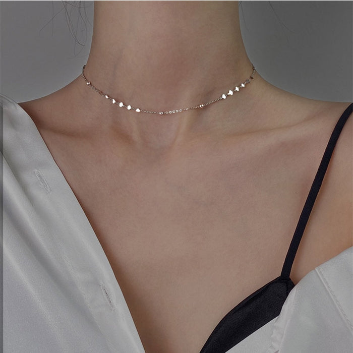 VenusFox Sterling Silver Peach Heart Choker Necklace Clavicle Chain Short Choker Necklace For Women Fine Jewelry Brithday Gift