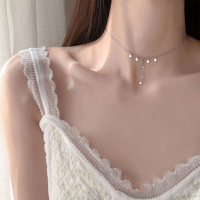 VenusFox Sterling Silver Peach Heart Choker Necklace Clavicle Chain Short Choker Necklace For Women Fine Jewelry Brithday Gift