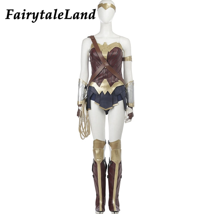 VenusFox Movie Justice Wonder Girl Diana Cosplay Costume Halloween Adult Women Superheroine Outfit Sexy PU Leather Battle Suit