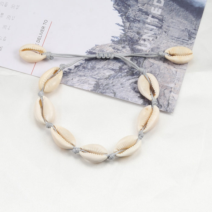 VenusFox Women Shells Necklaces Bracelets Set Natural Sea Conch Braid Chain Choker Bangles Charms Jewelry Girl Friendship Gifts Handmade