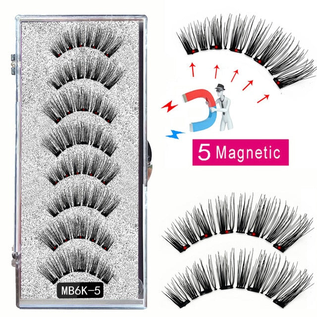 VenusFox 8PCS 5 Magnetic eyelashes with 4 pairs magnets magnetic lashes natural Mink eye lashes with faux cils magnetique tweezers