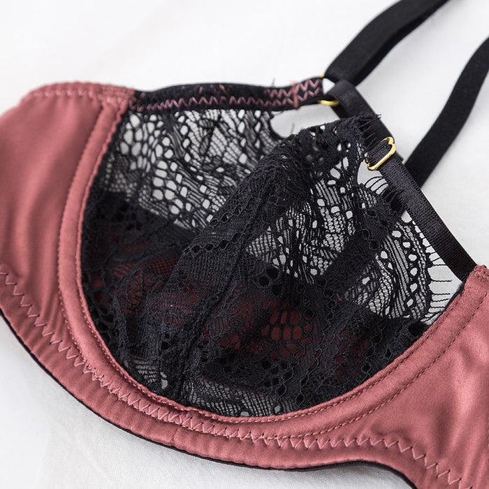 VenusFox Classic Pink Bra Set Lingerie Push Up Brassiere Black Lace Underwear Set Sexy Bandage Panties For Women Underwear