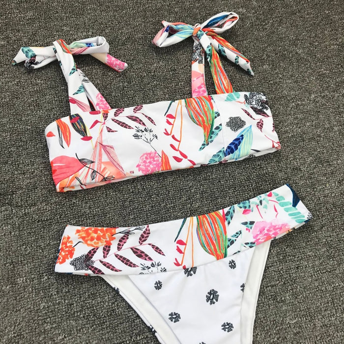 VenusFox Bandage Bikinis Mujer Swimwear Women Swimsuits 2020 Bikini Set Adjustable Swim Bathing Suit Two Pieces Beachwear Floral Biquinis