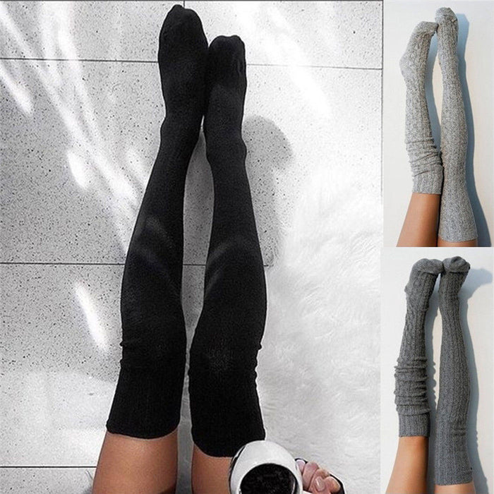 VenusFox Women Over Knee Socks Fashion Female Sexy Stockings Warm Long Boot Knit Thigh-High Gray Khaki Blue Black