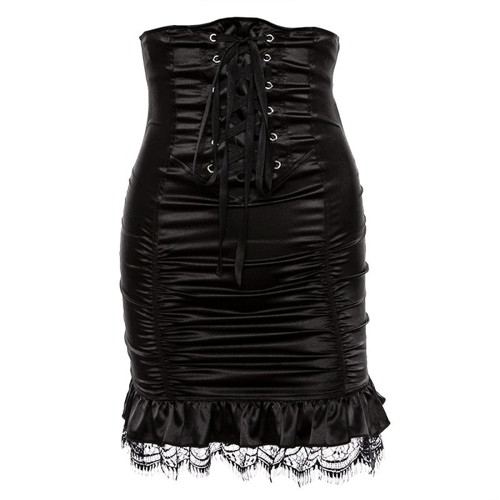 VenusFox Design chic lace ruffled lace sexy black skirt high waist sexy goth punk casual temperament woman skirt bag hip fashion skirt