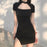 Venus Fox Gothic Choker Halter Bodycon Black Dress Female Solid Cut Out Fashion Summer Dress Mini Side Split Sundress