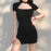 Venus Fox Gothic Choker Halter Bodycon Black Dress Female Solid Cut Out Fashion Summer Dress Mini Side Split Sundress