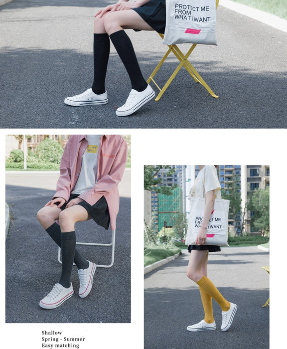 VenusFox Cotton Ladies Knee High soild color Socks Women student Socks School Party street dancing knee sock for women