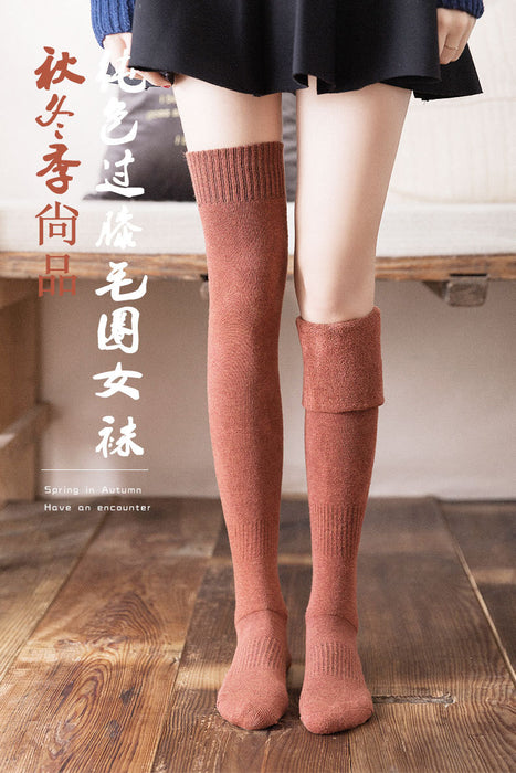 VenusFox Fashion Thicken Thigh High Socks Women Solid Long Stockings Warm  Wool High Knee Socks Femme Leg Boots Calcetines medias