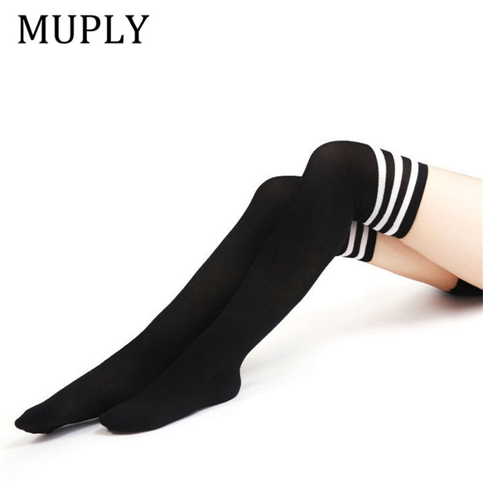 VenusFox Stripe Stockings Girls Korean Japanese Kawaii Lolita Socks Muply Casual Thigh High Knee Socks Womens Long Socks