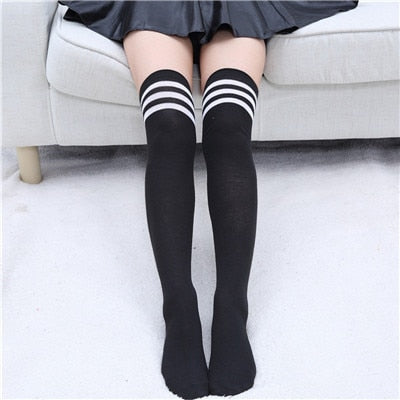 VenusFox Stripe Stockings Girls Korean Japanese Kawaii Lolita Socks Muply Casual Thigh High Knee Socks Womens Long Socks