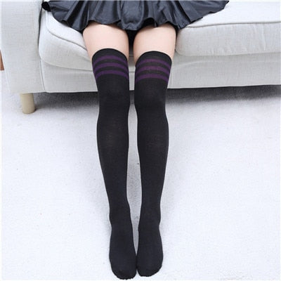 VenusFox Stripe Stockings Girls Korean Japanese Kawaii Lolita Socks Muply Casual Thigh High Knee Socks Womens Long Socks