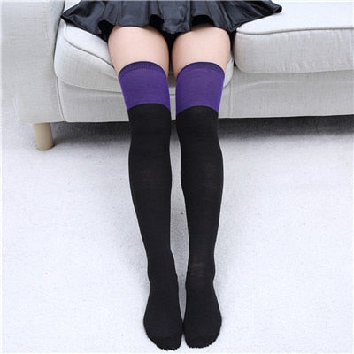 VenusFox Stripe Stockings Girls Korean Japanese Kawaii Lolita Socks Muply Casual Thigh High Knee Socks Womens Long Socks