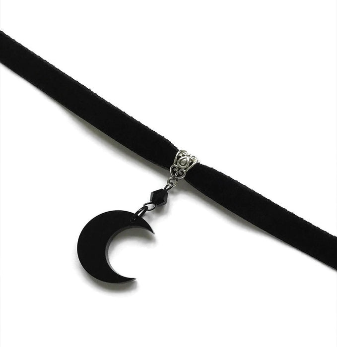 VenusFox Black Crescent Moon Choker, Black Velvet Choker Necklace