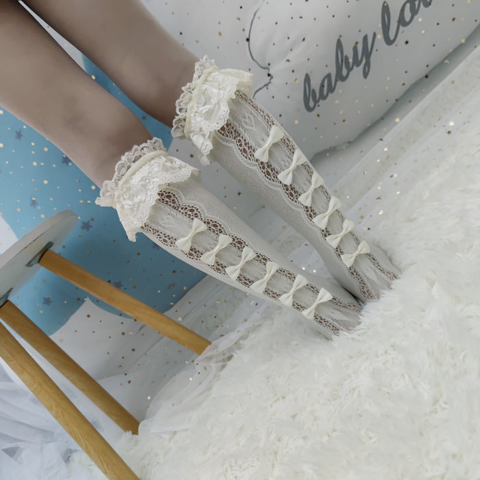 VenusFox Lolita Socks Japan Anime Cosplay Bowknot Loose Socks Lace Maid Knee Highs