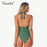 VenusFox V-neck Halter Flower Cutout One Piece Swimsuit Women Sexy Solid Green Monokini Swimwear 2021 Bathing Suit Beachwear