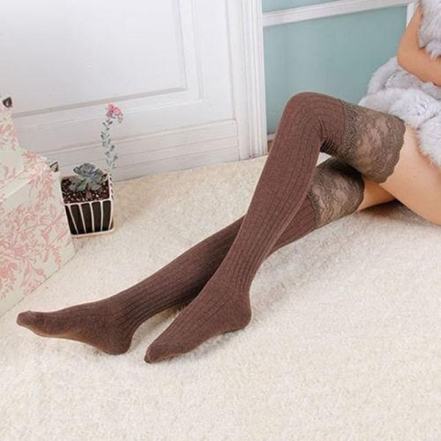 VenusFox Women Socks Stockings Warm Thigh High Over The Knee Socks Long Cotton Lace Up Stockings Medias Sexy Stockings
