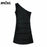 VenusFox Aproms Elegant One Shoulder Cotton Ribbed Knitted Mini Dress Women 2021 Spring Streetwear Short Bodycon Dresses Black Sundress