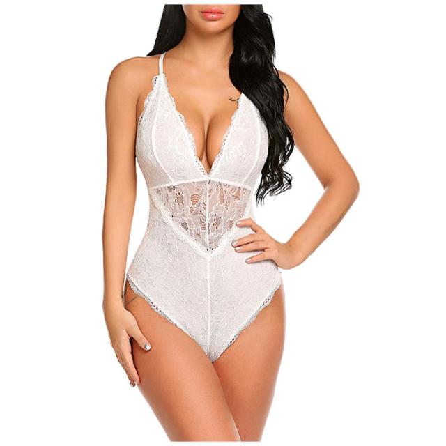 VenusFox Sexy Lingerie For Women Slips Strap Sleeveless Teddy Embroidery See Through Lace Erotic Underwear babydoll