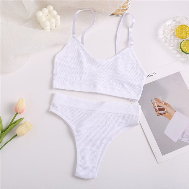 VenusFox Women Seamless Tops Panties Set Soft Wireless Bra Set Comfortable Bralette Brazilian Underwear Suit Girls Fitness Tops