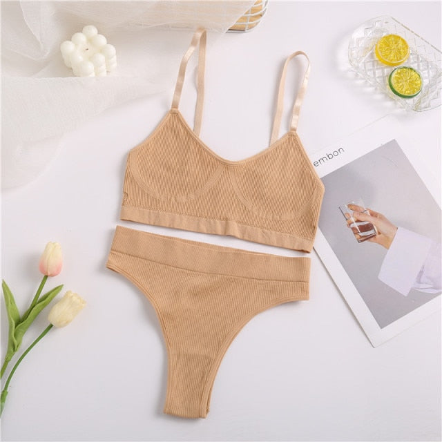 VenusFox Women Seamless Tops Panties Set Soft Wireless Bra Set Comfortable Bralette Brazilian Underwear Suit Girls Fitness Tops