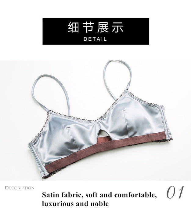VenusFox New Women Underwear Wire Free satin bra thin 3/4 cups Bra and Panty Set Hollow Lingerie Women Brassiere Bralette