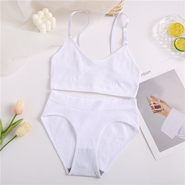 VenusFox Women Seamless Tops Panties Set Soft Wireless Bra Set Comfortable Bralette Brazilian Underwear Suit Girls Fitness Tops